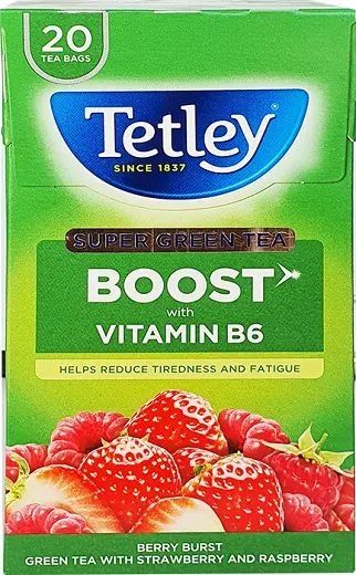 TETLEY SUPER GREEN TEA BOOST VITAMIN B6 40G