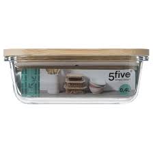5 FIVE RECTANGLE GLASS WITH BAMBOO LID