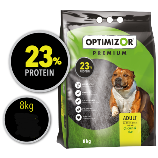 OPTIMIZOR PREMIUM ADULT DOG FOOD-CHIKEN & RICE 8KG