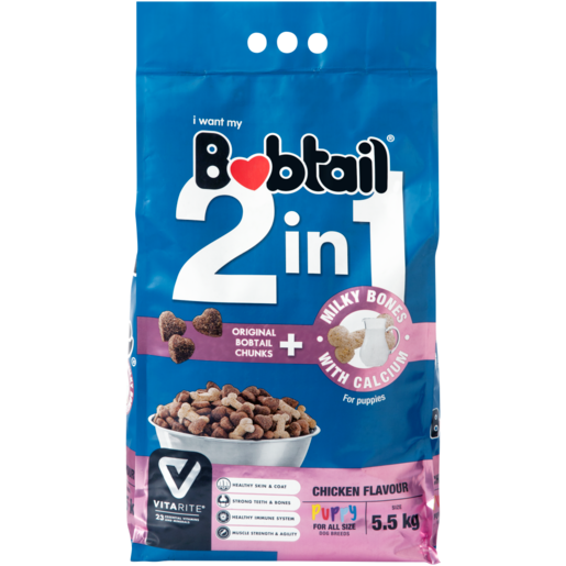 BOBTAIL 2 IN 1 PUPPIES MILK BONES CHICKEN 5.5KG