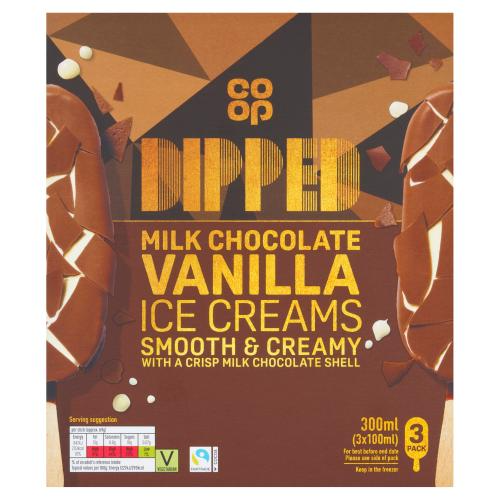 CO-OP DIPPED MILK CHOCOLATE VANILLA ICE CREAM 300ML