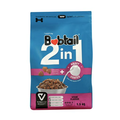 BOBTAIL 2 IN 1 ADULT GRAVY STEAK 1.5KG