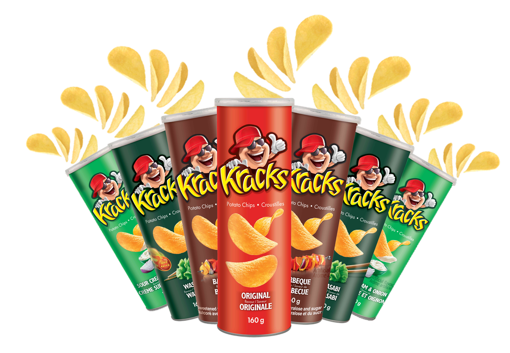 KRACKS POTATO CHIPS ORG/SOUR/CHEESE/PAPRIKA/HOT & SPICY/BARBEQUE 160G