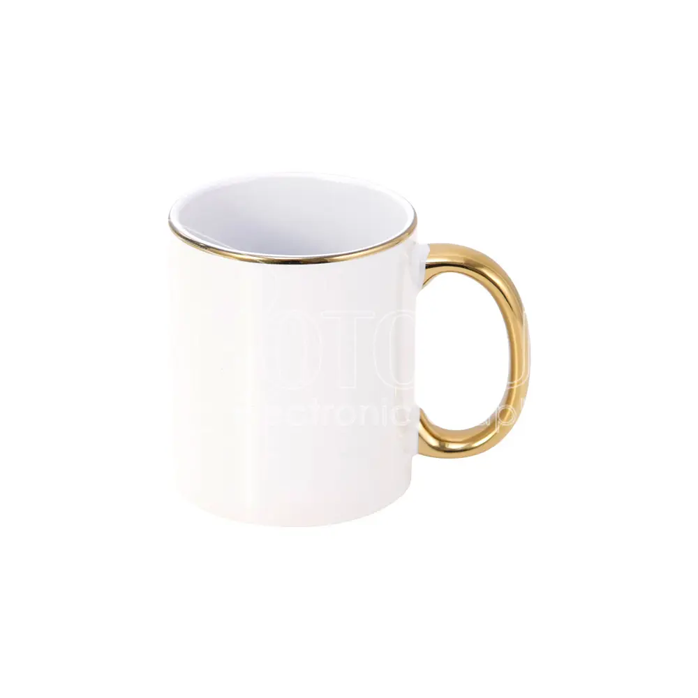WHITE MUG WITH GOLD HANDLE