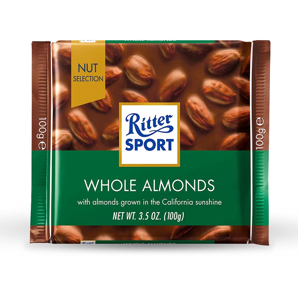 RITTER SPORT MILK CHOCO WITH WHOLE ALMONDS 100G