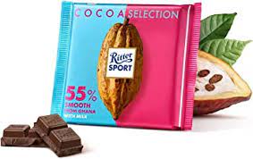 RITTER SPORT MILK CHOCOLATE 55% GHANA COCOA 100G