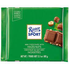 RITTER SPORT MILK CHOCO WITH CHOPPED HAZELNUTS 100G