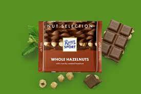 RITTER SPORT MILK CHOCO WITH WHOLE HAZELNUTS 100G