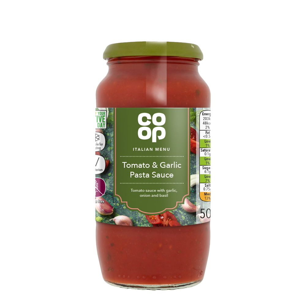 CO-OP TOMATO & GARLIC PASTA SAUCE 500G