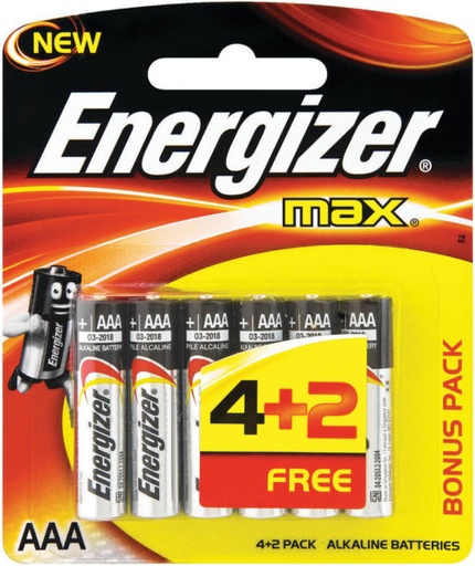 ENERGIZER ALKALINE AAA E92BP4+2