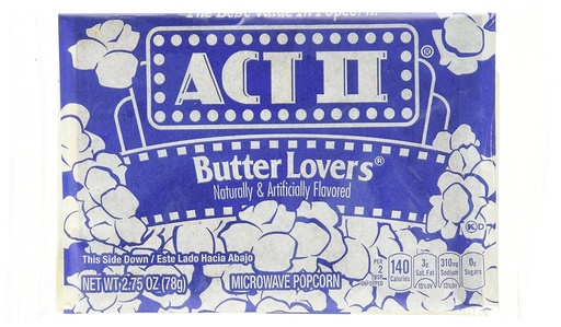 ACT 2 BUTTER LOVERS MICROWAVE POPCORN 78G