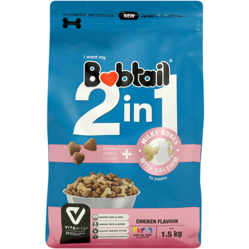 BOBTAIL 2 IN 1 PUPPIES MILK BONES CHICKEN 1.5KG