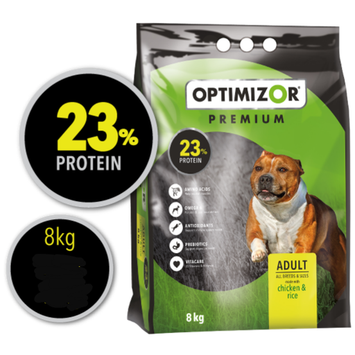 OPTIMIZOR PREMIUM ADULT DOG FOOD-CHIKEN & RICE 8KG