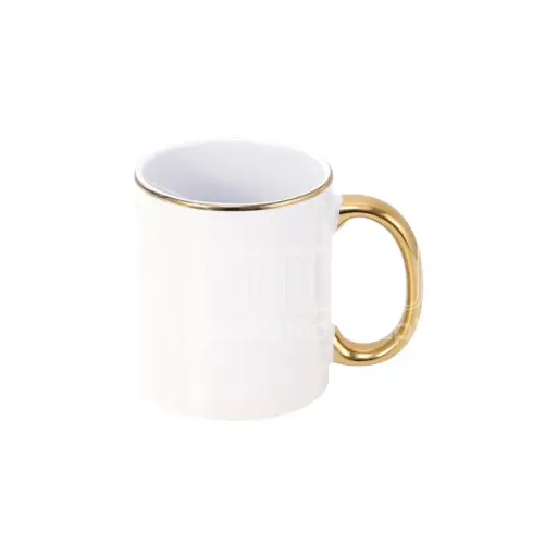 WHITE MUG WITH GOLD HANDLE