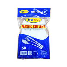 EVERPACK PLASTIC CUTLERY-SPOON 50PCS WHITE(RUBBER)