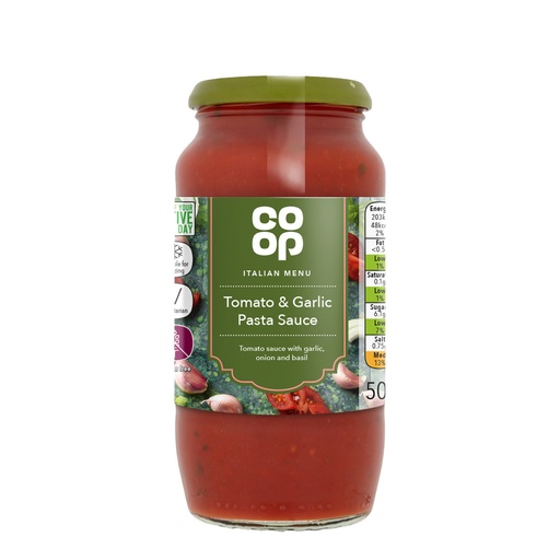 CO-OP TOMATO & GARLIC PASTA SAUCE 500G