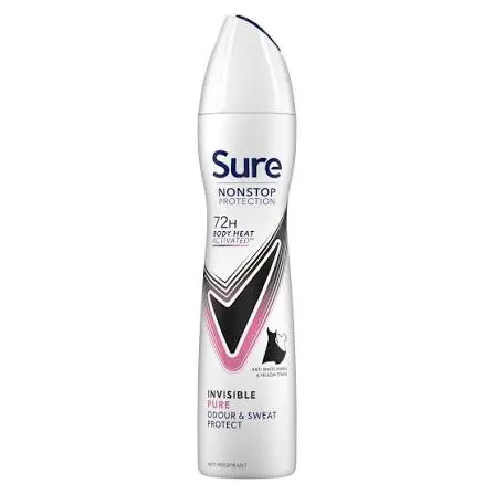SURE DEO SPRAY FOR WOMEN INVISIBLE PURE 250ML